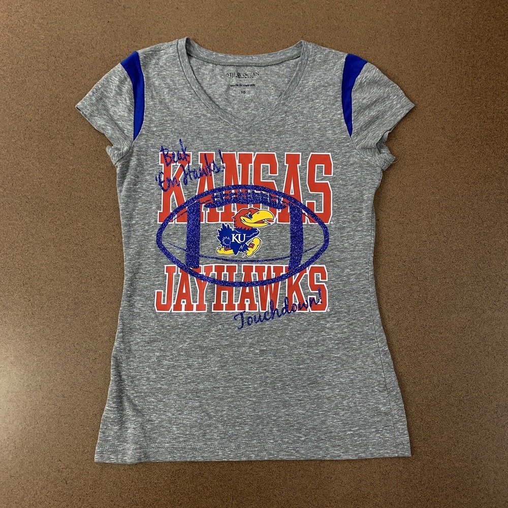 5th & Ocean Kansas Jayhawks Girls Size 10 Gray Spirit T-Shirt Football